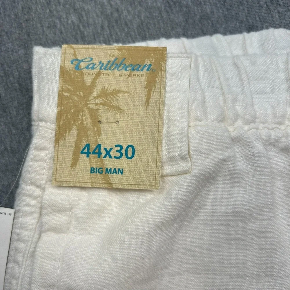 Caribbean Roundtree & Yorke Linen Cargo Pants Mens 44x30 Big Man White Beach NEW